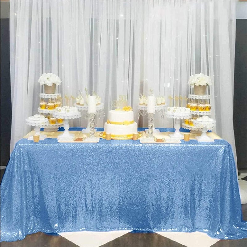 B.Cool B-COOL Baby Shower Table Cloth 90x132 Inch Sequin Tablecloth Glitter Overlays Baby Blue Sparkly Glam Wedding Decor Shimmer Mermaid Theme Party Decor - Image 4